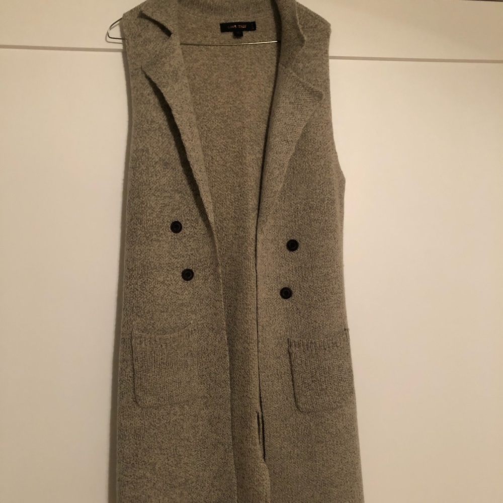 Sweater coat, size large, tan